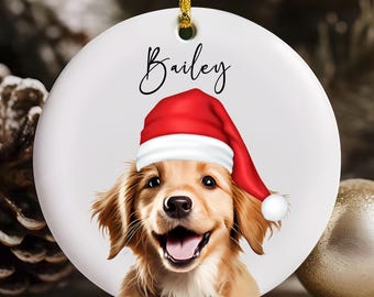 Personalized Dog Christmas Ornament, Custom Pet Portrait Ornament, Ceramic Holiday Decoration