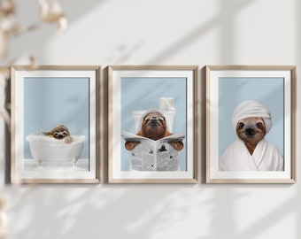 Sloth Digital Download Printable, Sloth Gift for Women, Funny Sloth Wall Decor, Set of 3 Prints, Whimsy Animal Portrait