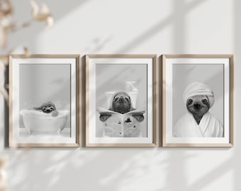 Sloth Digital Download Printables, Sloth Gifts for Women, Funny Sloth Wall Decor, Set of 3 Prints, Black and White Sloth Print
