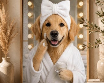 Custom Bathroom Pet Portrait, Funny Pet Portrait from Photo, Personalized Dog Cat Wall Art, Pet Memorial Gift, Framed Canvas Print