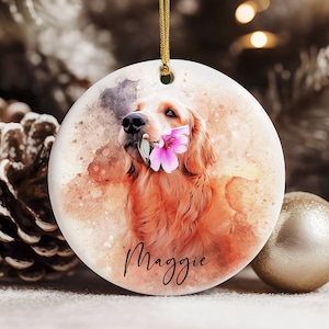 Personalized Pet Memorial Watercolor Ornament Using Pet&#39;s Photo + Name - Custom Ornament Christmas Dog Ornament Personalized Dog Ornament