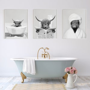 Highland Cow Sitting on the Toilet Minimalist Modern Farmhouse Art ...