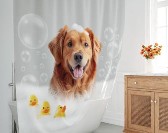 Personalized Pet Shower Curtain: Custom Dog in Bathtub, Funny Bathroom Decor
