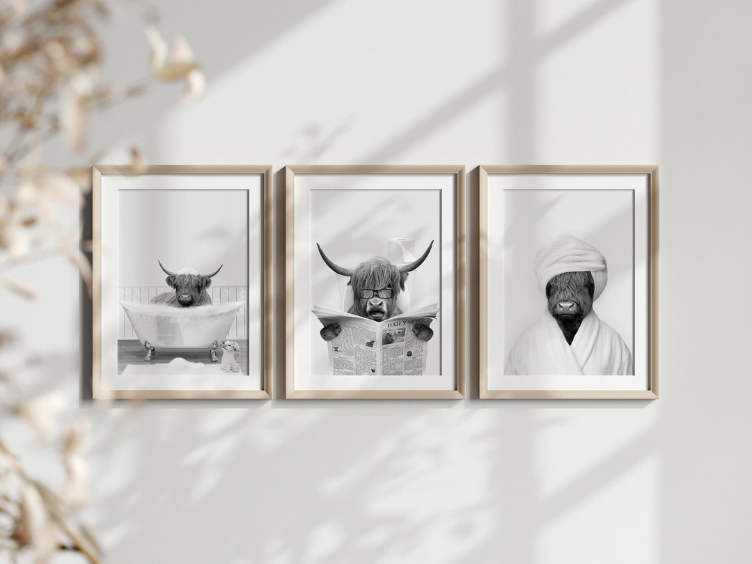 Highland Cow Sitting on the Toilet Minimalist Modern Farmhouse Art ...