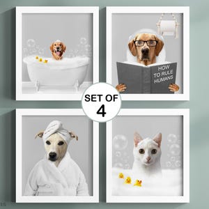 Custom Pet Portrait Dog in Toilet Art Funny Pet in Bubble Bath Kids & Guest Bathroom Decor Cat Dog Gift Personalized Pet Art Dog Mom Gift