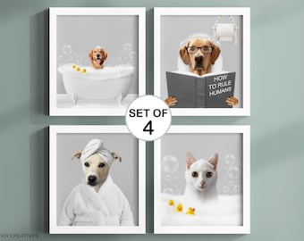 Custom Pet Portrait Dog in Toilet Art Funny Pet in Bubble Bath Kids & Guest Bathroom Decor Cat Dog Gift Personalized Pet Art Dog Mom Gift