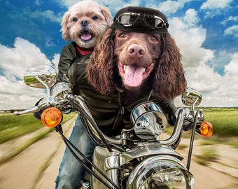 Custom Biker Dog Portrait: Funny Pet Digital Art (Digital Download)
