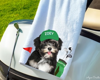 Custom Pet Photo Golf Towel, Personalized Dog or Cat Gift