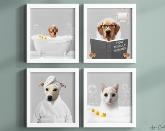 Funny Custom Pet Portrait, Bathroom Humor Art (Digital Download