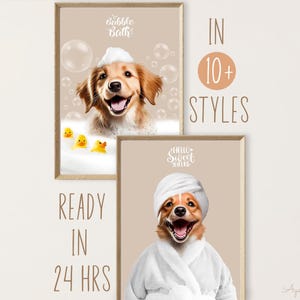 Custom Pet Portrait: Funny Bathroom Art, Cat or Dog Gift