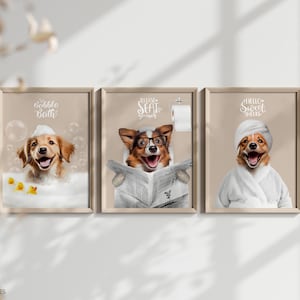 Custom Pet Portraits | Dog in Toilet | Pet in Bubble Bath | Guestroom Bathroom | Funny Pet Portrait | Kids Bathroom Wall Art | Cat Dog Gift