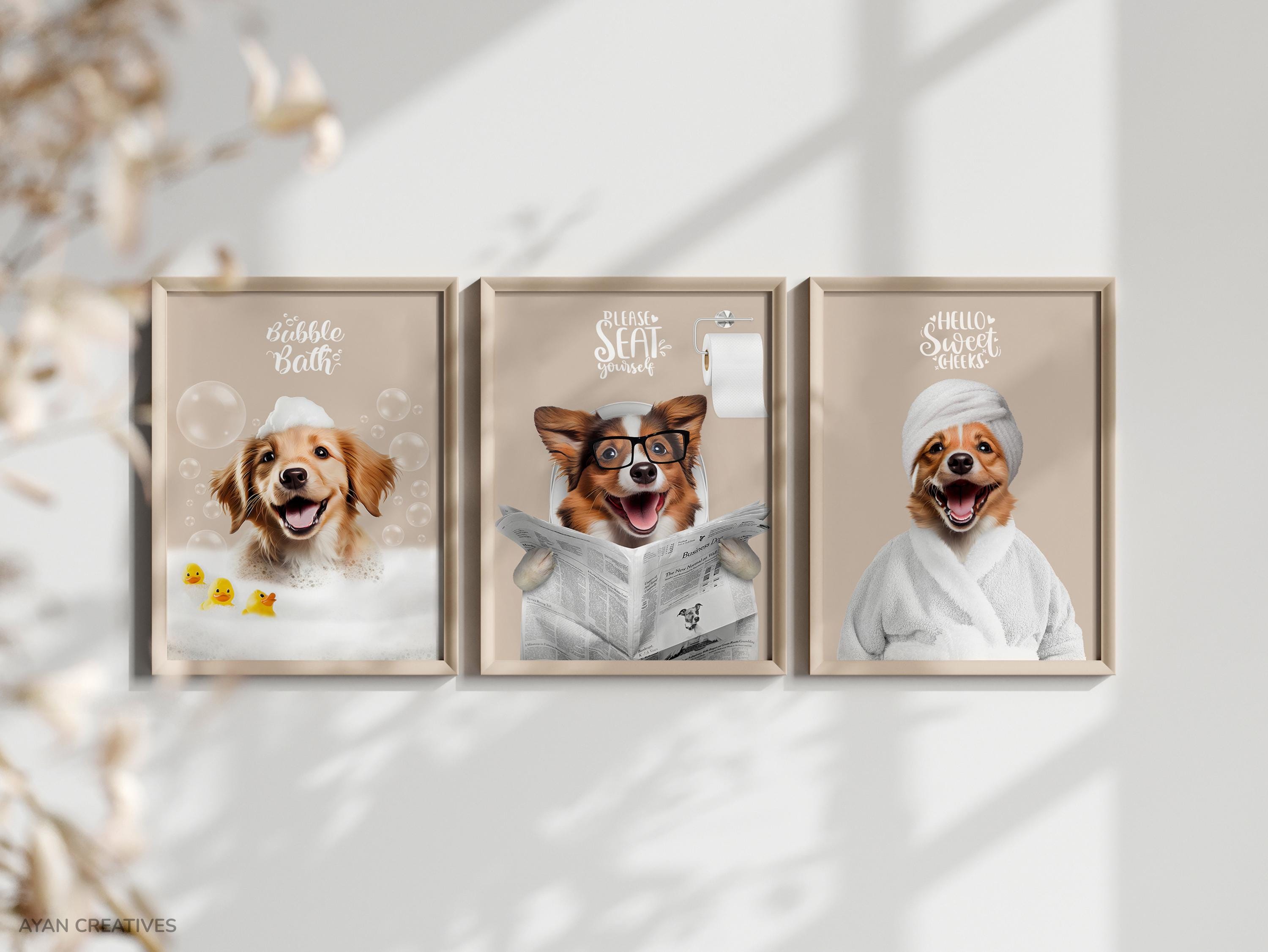 Custom Pet Portraits | Dog in Toilet | Pet in Bubble Bath | Guestroom Bathroom | Funny Pet Portrait | Kids Bathroom Wall Art | Cat Dog Gift