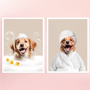 Custom Pet Portraits | Dog in Toilet | Pet in Bubble Bath | Guestroom Bathroom | Funny Pet Portrait | Kids Bathroom Wall Art | Cat Dog Gift