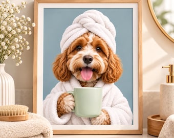 Funny Pet Bathroom Portrait From Photo, Custom Dog or Cat Wall Art