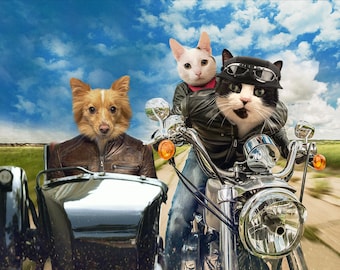 Custom Biker Pet Portrait | Funny Motorcycle Dog or Cat Art (Digital Download)