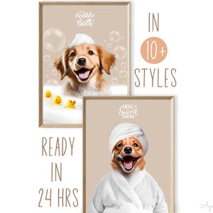 Custom Pet Portrait: Funny Bathroom Art, Cat or Dog Gift
