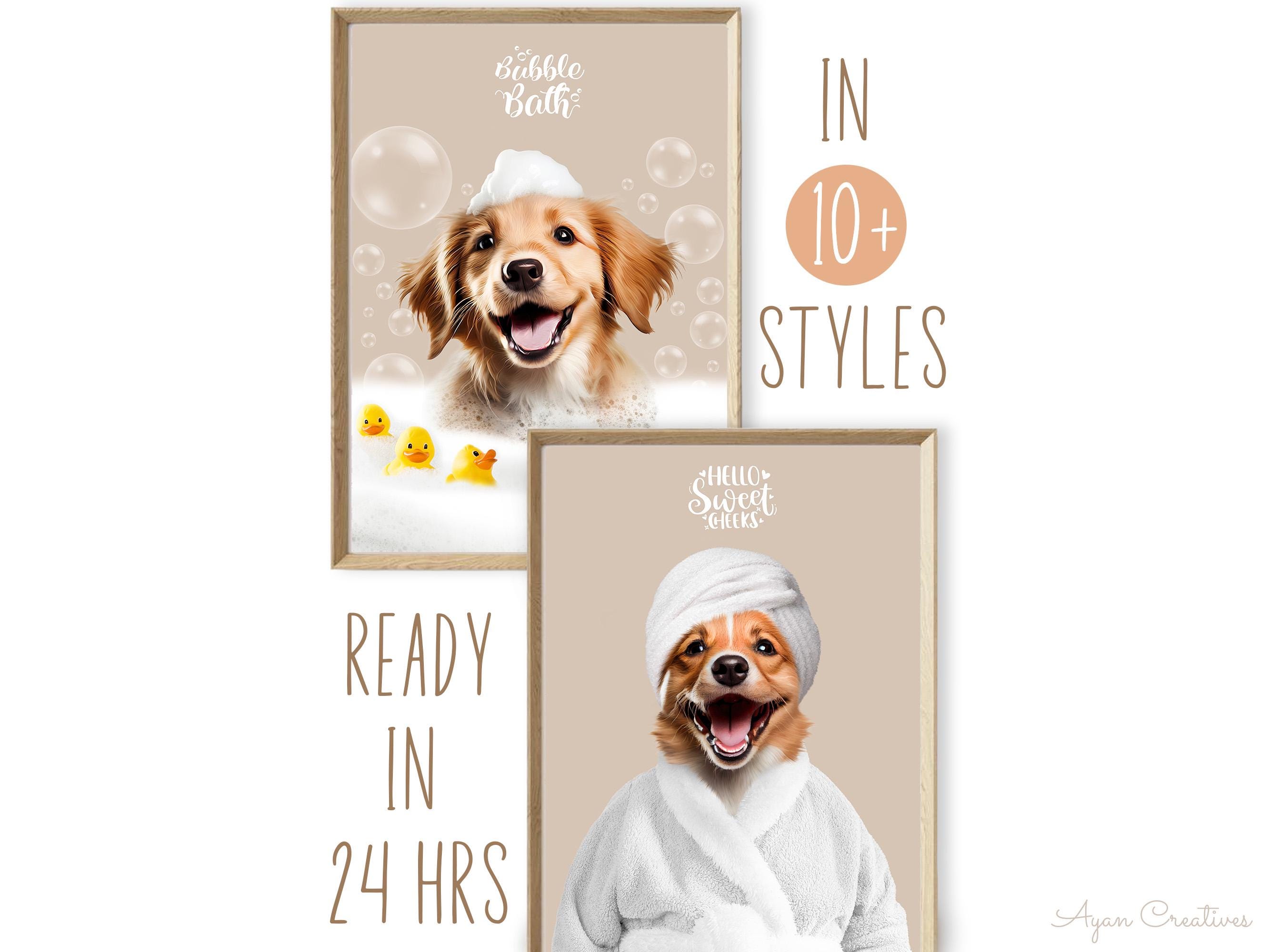 Custom Pet Portrait: Funny Bathroom Art, Cat or Dog Gift