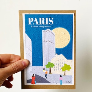 Paris plantable card, Paris map, Paris monuments, Paris illustration, Montparnasse tower