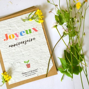 Alles Gute zum Geburtstagskarte zum Pflanzen, bunte Grafiken und moderne Typografie.