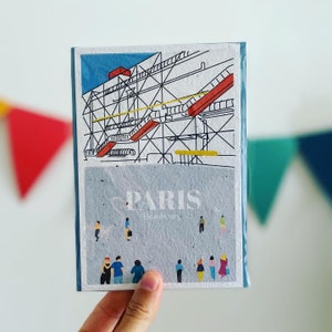 Cartão para plantar. mapa de Paris. Beaubourg. Centro Georges Pompidou