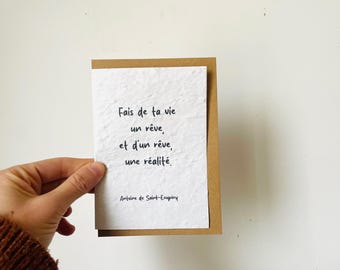 Plantable card with positive message. Saint Exupéry. Proverb card