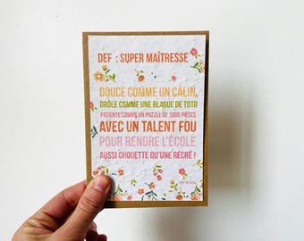 Plantable card. Thank you teacher card. Teacher definition card. Teacher gift