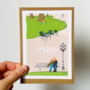 Carte à planter Paris, carte paris, monuments de Paris, illustration Paris, le Luxembourg, les amoureux