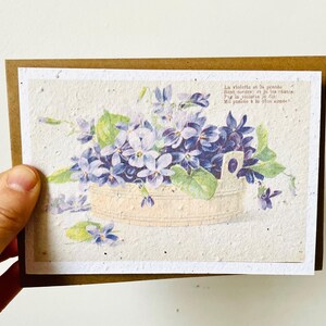 Tarjeta de plantación de ramo de violetas vintage
