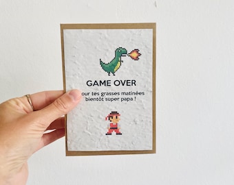 Plantable card. Future dad. Pregnancy announcement. Future aunt. Future uncle. Future grandpa. Gamer dad. Game over card.