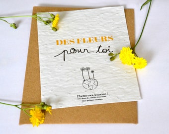 Happy birthday card printed on yellow and black seeded paper with a beautiful illustration of flowers