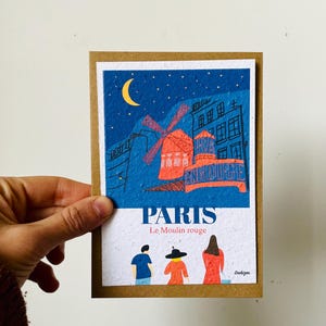 Paris plantable card, Paris map, Paris monuments, Paris illustration, the Moulin Rouge