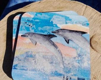 Set of 4 Details about   Dolphin Jumping Out Of Water Handmade Ceramic Tile Coasters