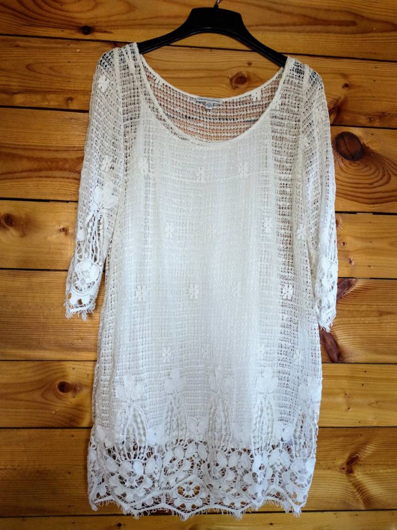 Large white American Eagle retro crocheted dress with built in slip