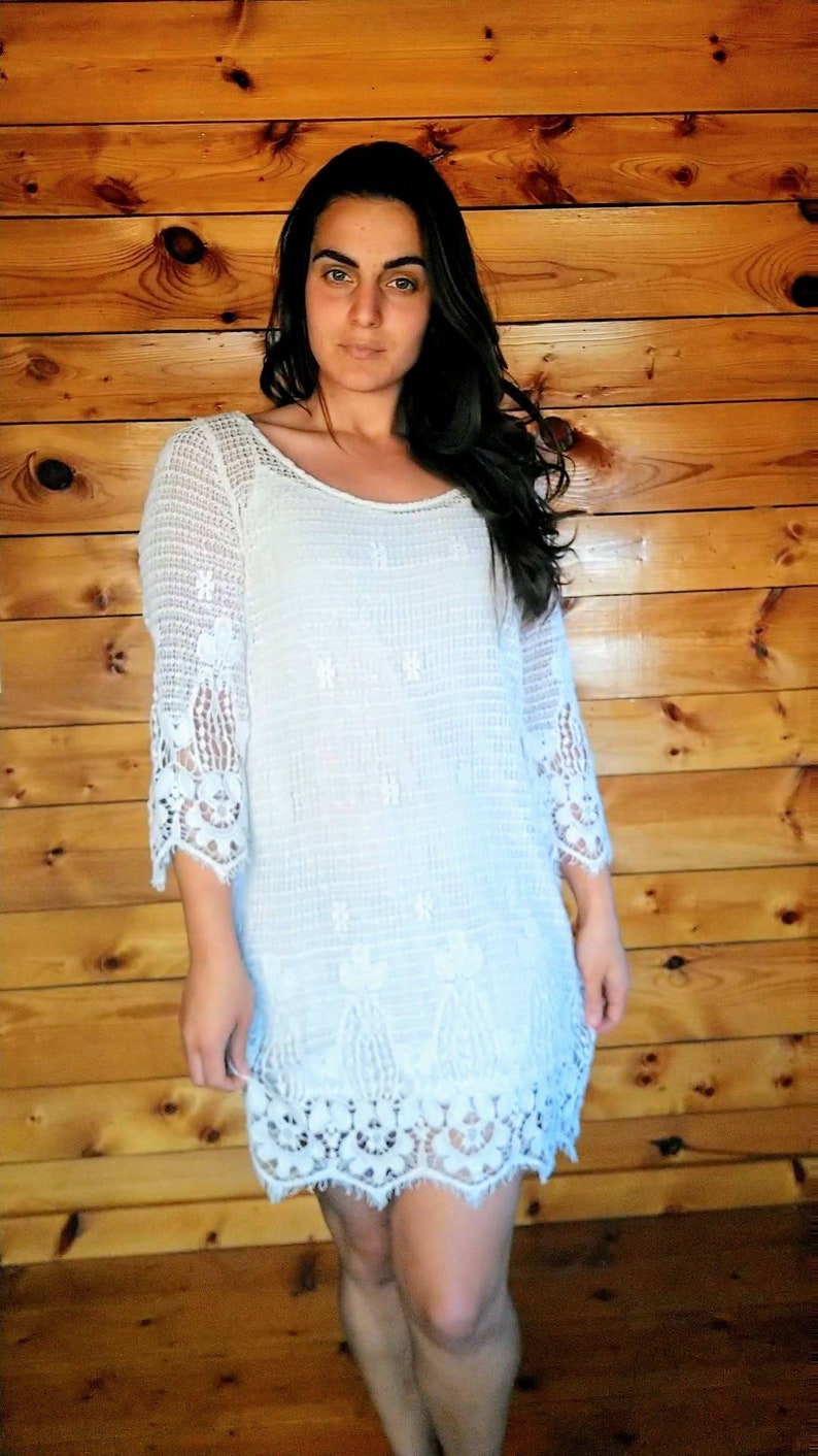 Large white American Eagle retro crocheted dress with built in slip