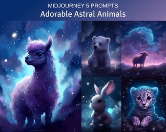 Midjourney Astral Animals Prompts: Adorable animals gazing the stars at night. Plus a Midjourney Guide.