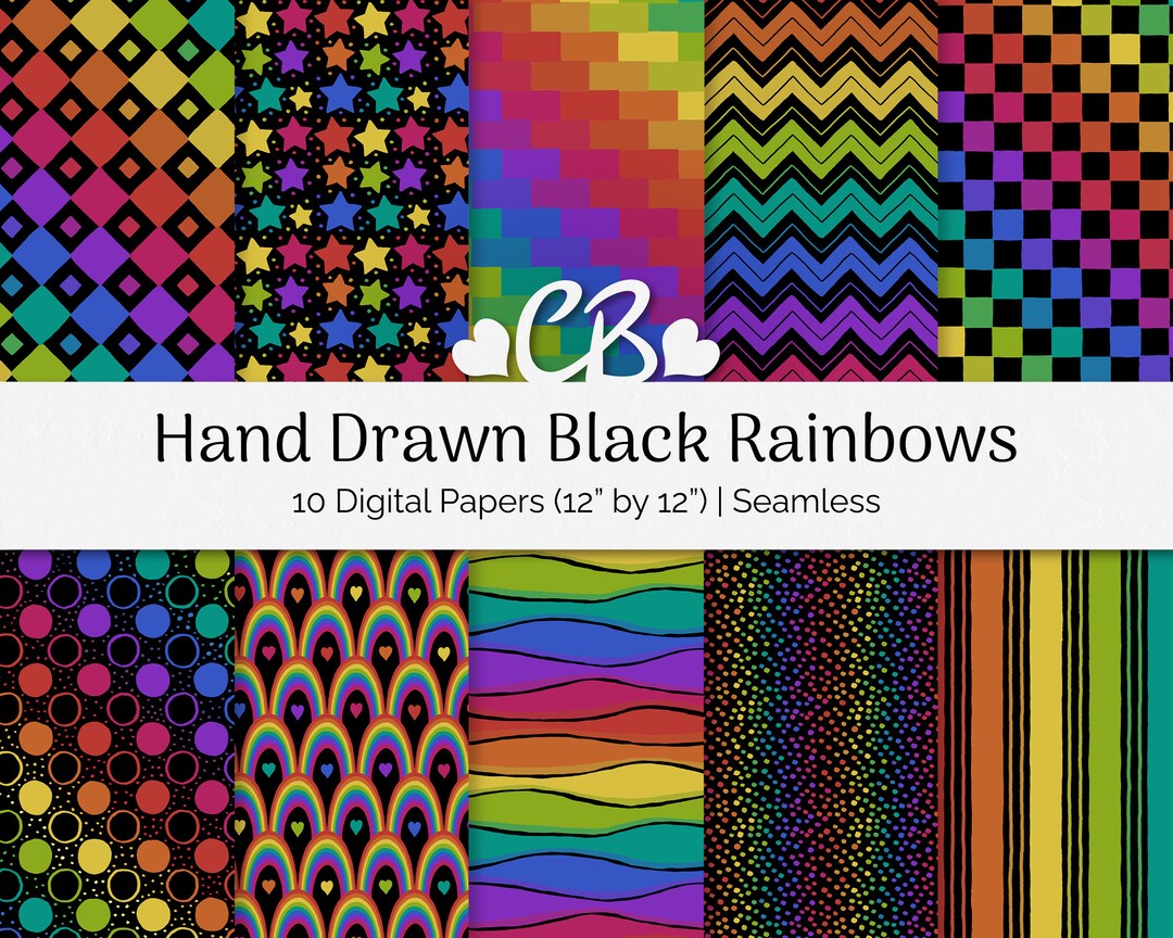 Seamless Rainbow on Black Background, Hand Drawn Geometric Pattern ...