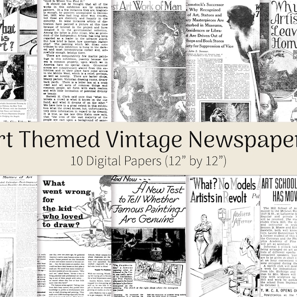Art Themed Vintage Newspaper: digital paper backgrounds for scrapbooking, crafts, and more.