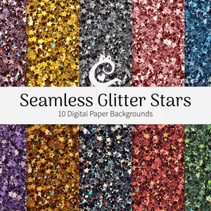 Glitter Star Digital Paper, Seamless Texture Background, Gemstone Colors