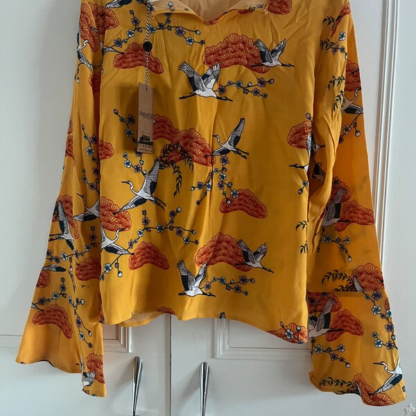 70s style boho Sugarhill Brighton mustard blouse with bell sleeves. Never worn still has tags. Size 14