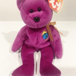 TY Beanie Baby Millennium Bear 1999 Purple Oakbrook Misspelling Tag Error