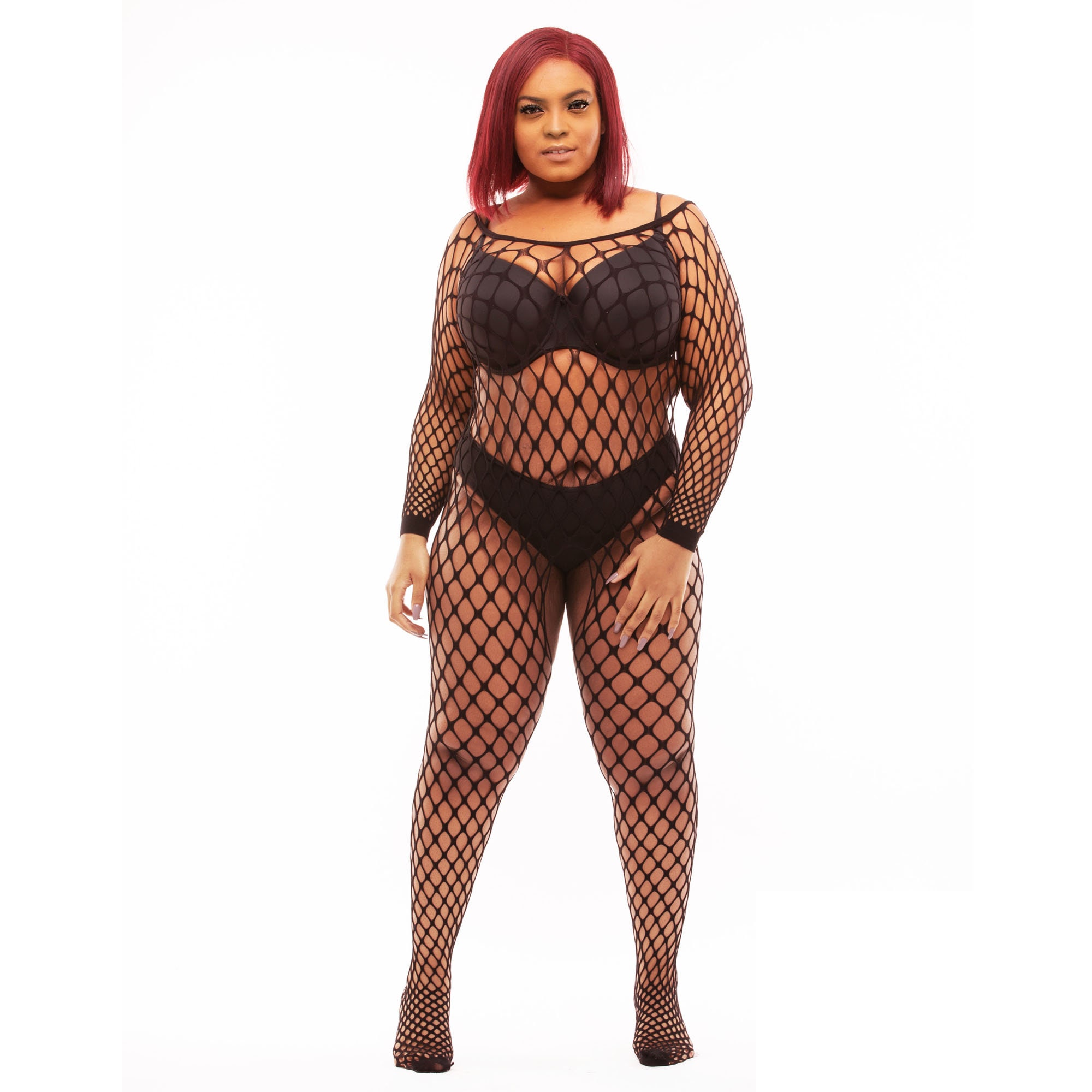 US Size S-6XL Plus Size Fishnet Mesh Long Sleeved Bodysuit - Etsy Hong Kong