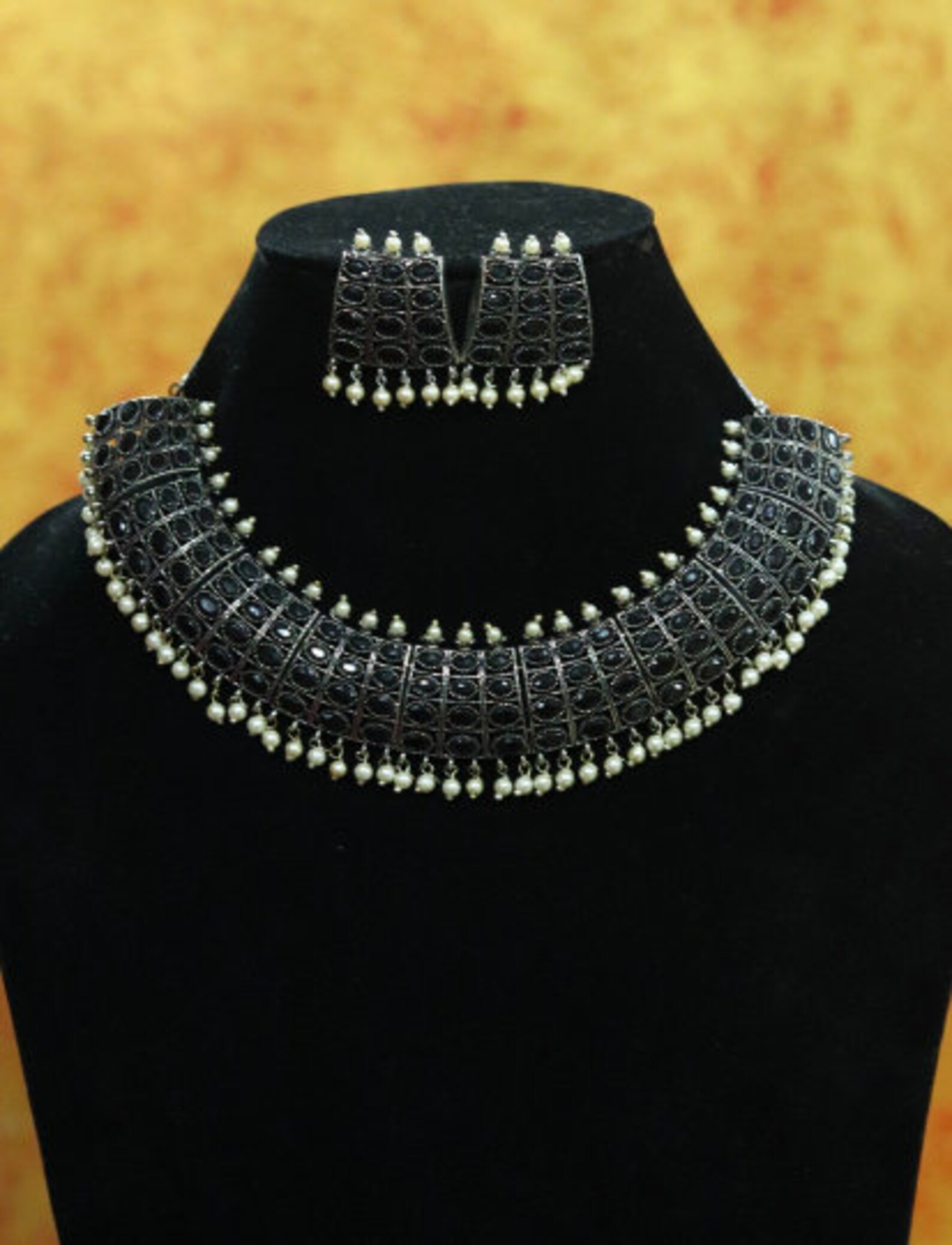 Oxidized Indian Jewelry Set Oxidise Silver Necklace Silver Etsy