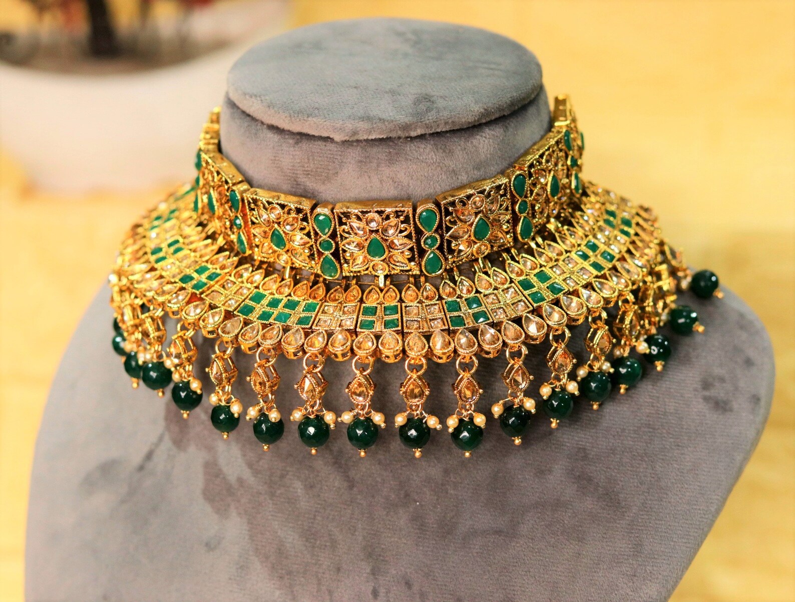 Green Choker Necklace/ Indian Jewelry/ Crystal Kundan Choker Etsy