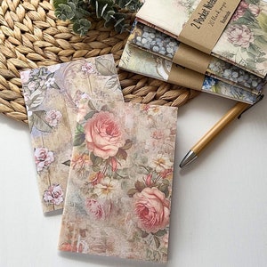 Mini Notebooks, set of two handmade Journaling notebook, 20 blank page inserts, shabby vintage pocket notebook set