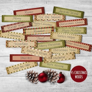 Weihnachten Wort Ephemera, Junk Journal Wörter, druckbare Wörter für Weihnachten, Scrapbooking Zubehör, sofortiger Download