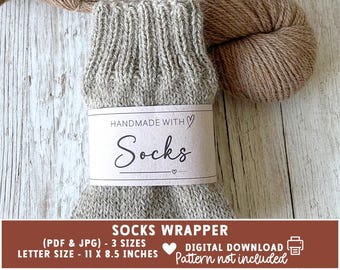 Printable Sock Wrapper Labels – Knitted Socks Packaging, 8 x 11 inch, Instant Download