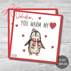Etiquetas de pingüino para el día de San Valentín, lindas etiquetas de regalo para niños, etiquetas imprimibles para el día de San Valentín, descarga instantánea, tamaños de 2,5", 3,5" y 4"