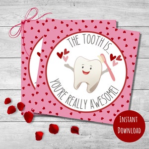 Adorable étiquette-cadeau pour la Saint-Valentin pour enfants, étiquettes de 2 po, 3 po et 4 po., carte d'hygiène dentaire pour les dents, carte de la Saint-Valentin pour dentiste, remerciement pour l'assistante dentaire