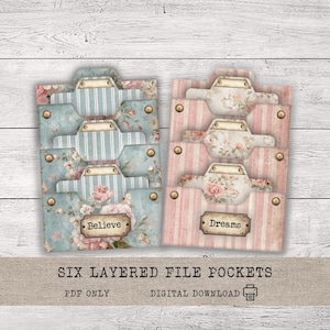 File pockets for Junk Journal, 6 printable layered pockets for junk journals, shabby vintage ephemera,  pocket inserts, digital download kit