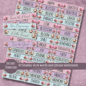 Shabby style junk journal words, printable word ephemera, scrapbooking words, collage sheet